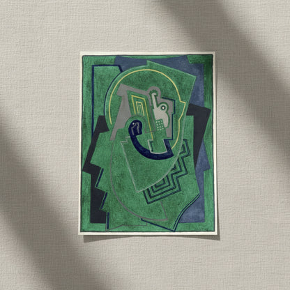 Unframed print of Single Element (c.1938) by Mainie Jellett, Irish Modernist abstract artwork with green, blue and grey geometric forms.