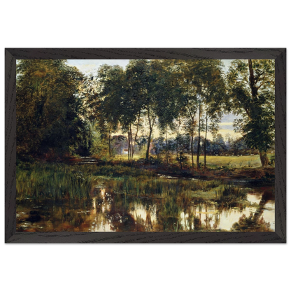 A View of Rye Water near Leixlip by William Davis, framed Irish landscape print in black frame, heritage wall art.