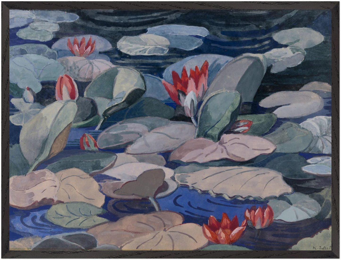 A Water-Lily Pond (c.1919) by Mainie Jellett in black gallery frame, large Irish modernist art print, 60×80 cm