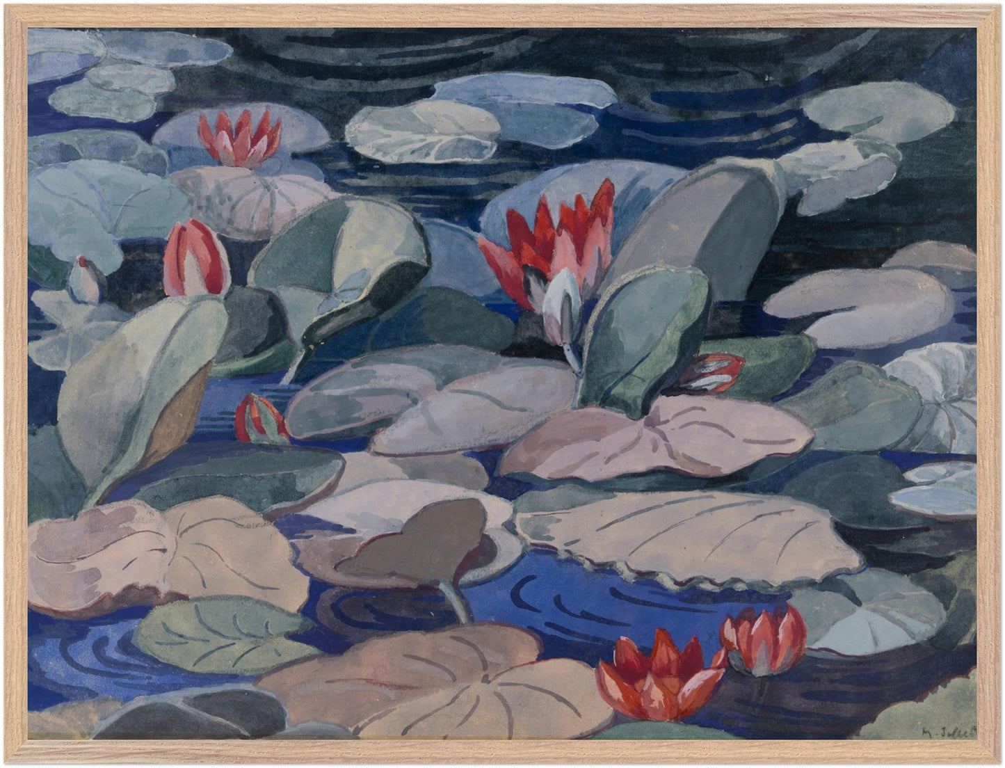 A Water-Lily Pond (c.1919) by Mainie Jellett in wood gallery frame, large Irish modernist art print, 60×80 cm