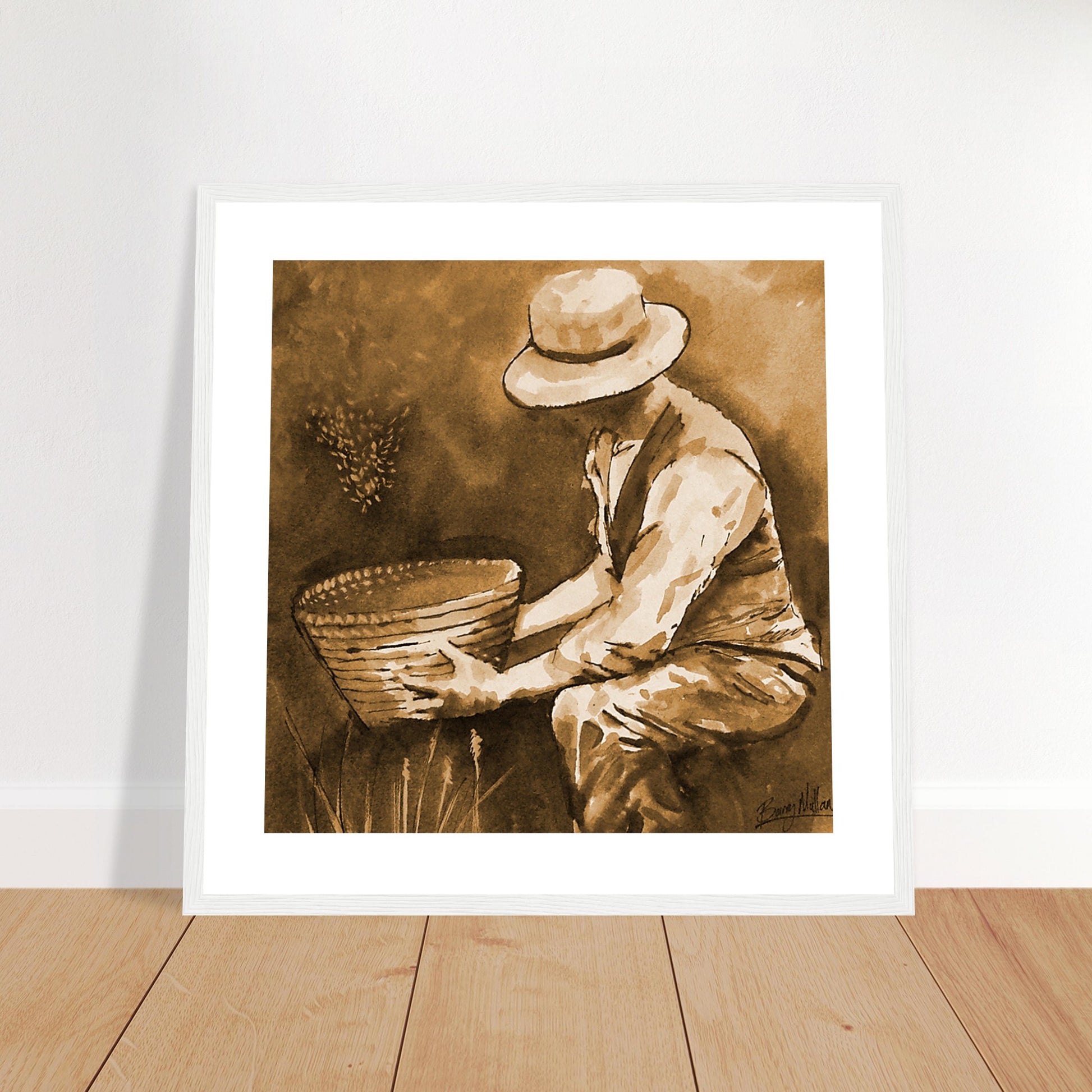 Capture the essence of Irish beekeeping with this stunning art print. Depicting the dedication and craftsmanship of beekeepers tending to buzzing hives. Perfect for beekeeping enthusiasts and admirers of age-old crafts.