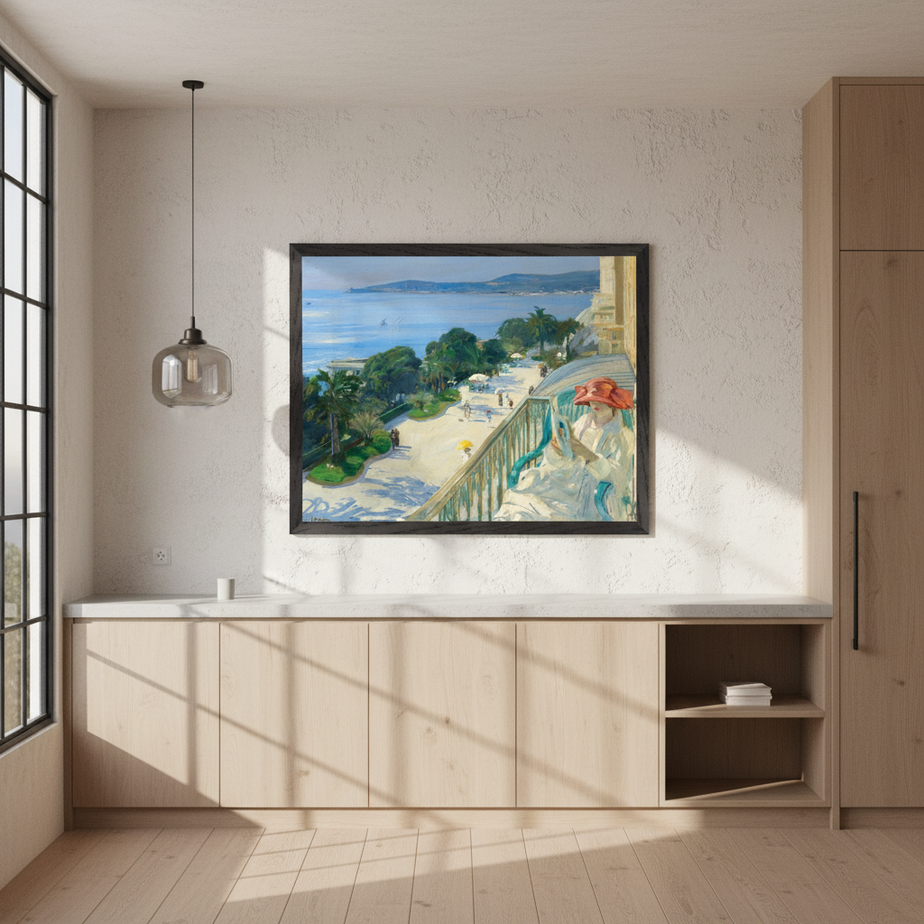 The Terrace, Cap d'Ail John Lavery print in white frame – 40x50 cm framed Irish art wall decor