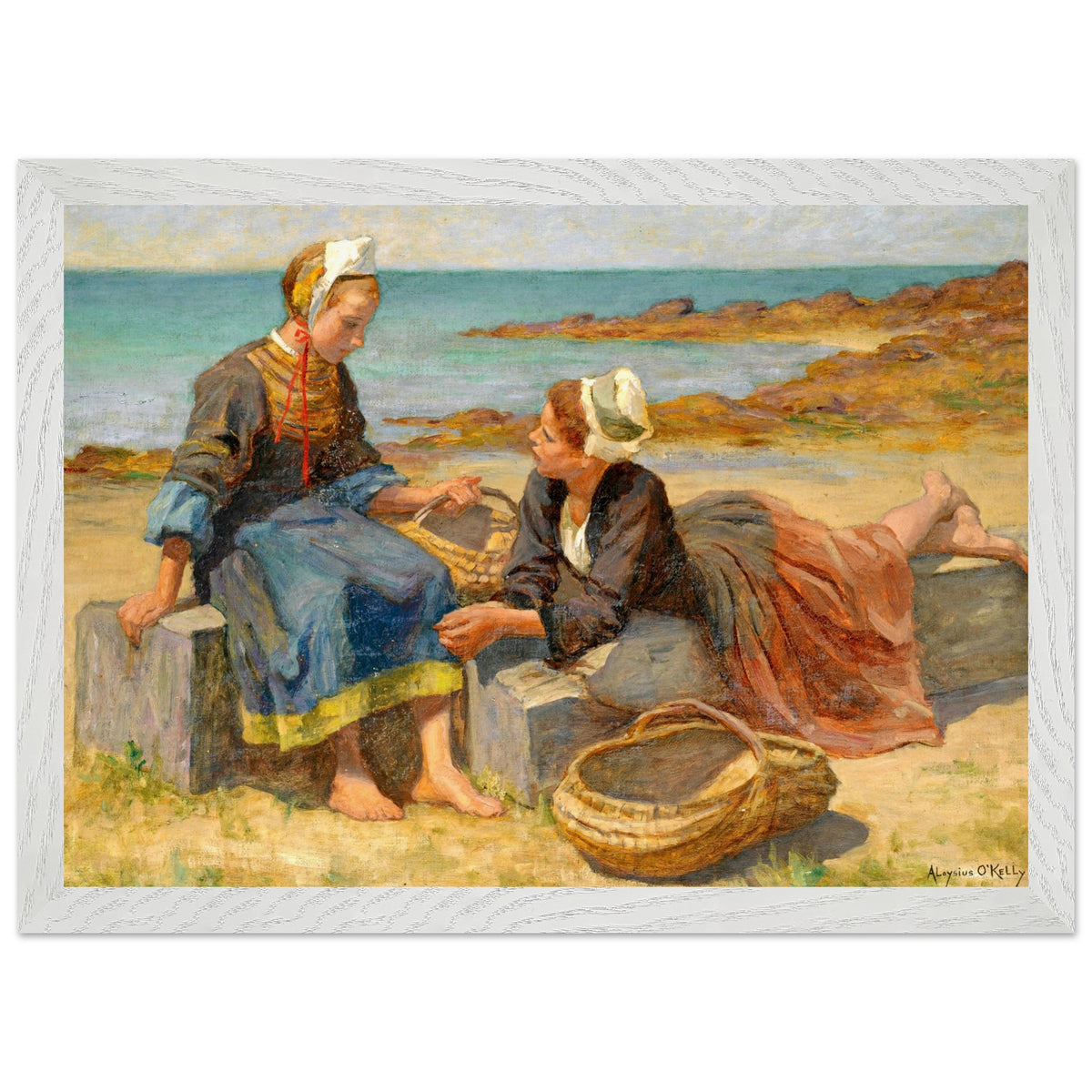 Breton Girls On a Beach By Irish Artist Aloysius O'Kelly Art Print (view 9)