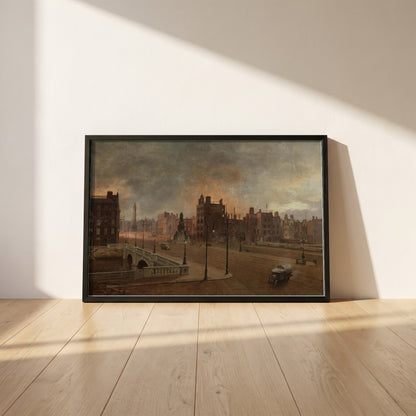 After the Bombardment framed print in a black frame leaning against a white plaster wall on oak floorboards in morning light