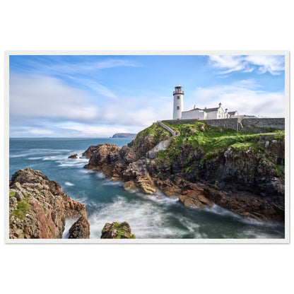 Capture the breathtaking beauty of Fanad Head Lighthouse in Co. Donegal, Ireland with our framed print. This captivating piece beautifully portrays the iconic landmark, offering a slice of Ireland's rugged coastal charm for your home decor.
