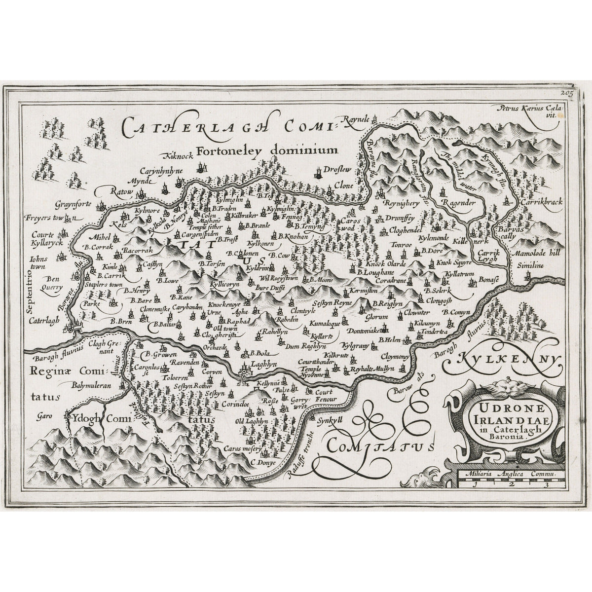 Map of the Barony of Idrone, County Carlow, c.1600, engraved by Pieter van den Keere - antique Carlow county map print