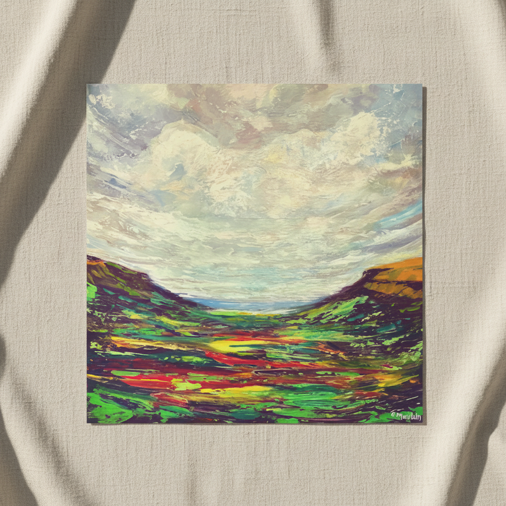 Queen of the Glens, Glenariff landscape unframed print on textured paper laid on linen