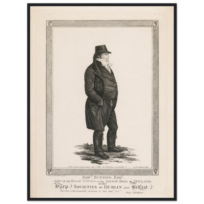 Black-framed Edward Bunting (1773-1843) portrait print on a plain white background