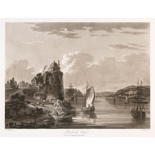Blackrock Castle on the River Lee, 1796 aquatint by Thomas Sautelle Roberts, engraved by John William Edy - vintage Irish art print