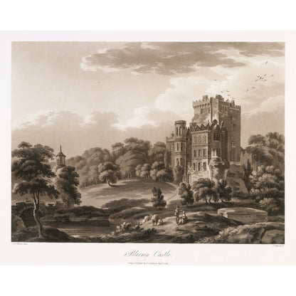 Blarney Castle with its Gothic mansion, 1796 aquatint by Thomas Sautelle Roberts, engraved by Samuel Alken - vintage Irish art print