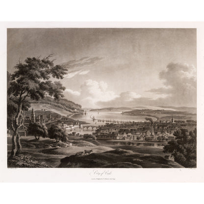 City of Cork and its harbour, 1799 aquatint by Thomas Sautelle Roberts, engraved by Samuel Alken - vintage Irish art print