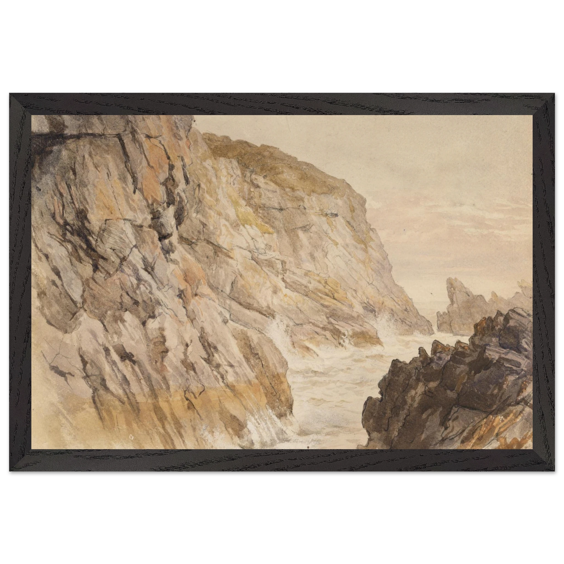 Premium oak wood frame detail for Cliffs at Howth art print with visible natural grain texture