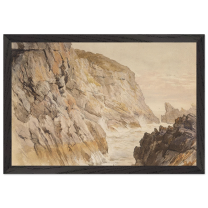 Premium oak wood frame detail for Cliffs at Howth art print with visible natural grain texture
