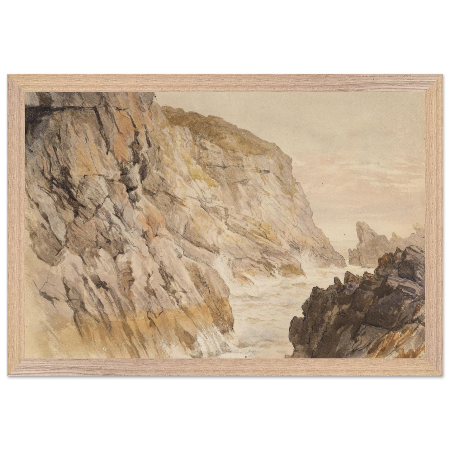 Cliffs at Howth framed art print showing oak wood frame and protective plexiglass.