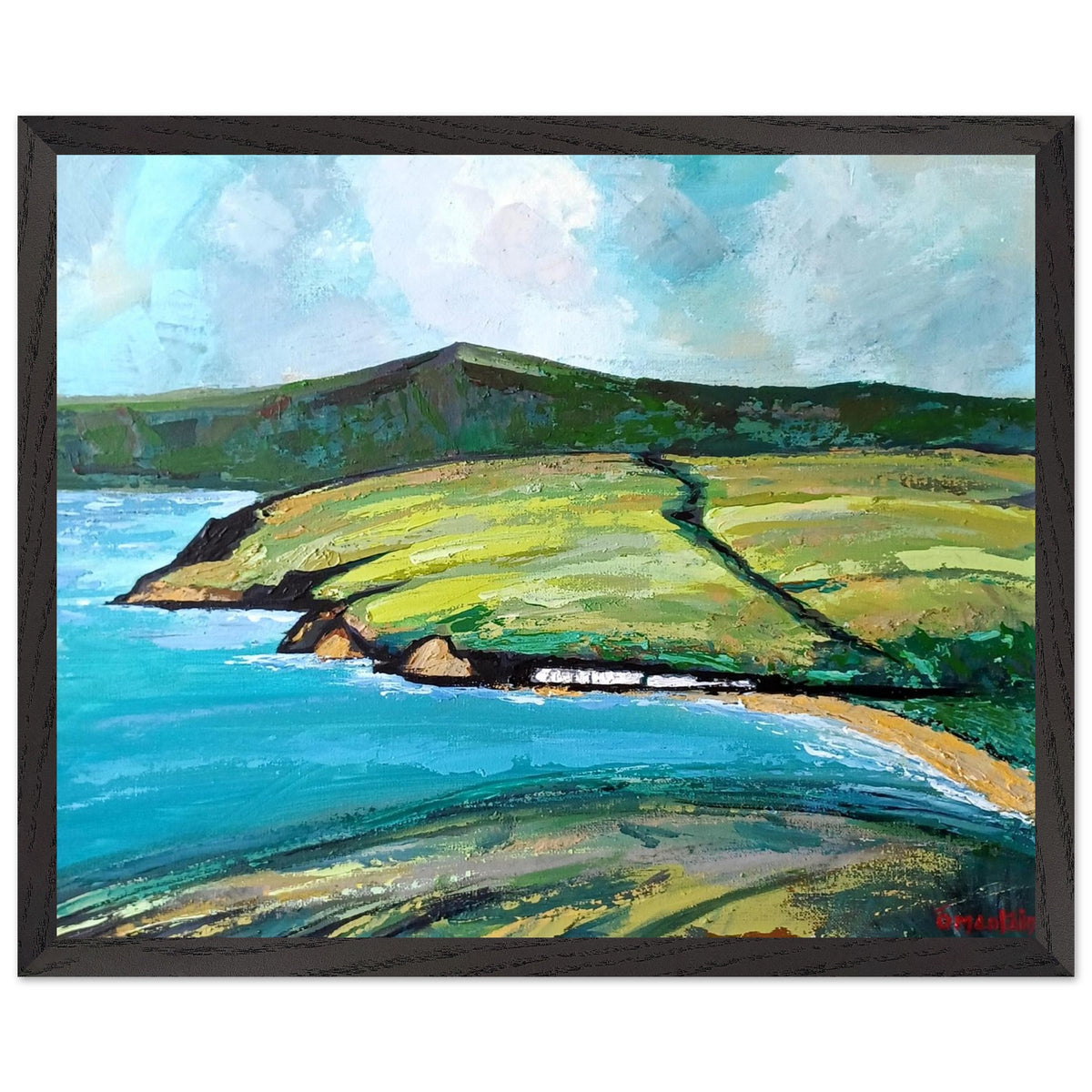 Framed Cushendun Vista by Ó Maoláin 250gsm Irish wall art black frame