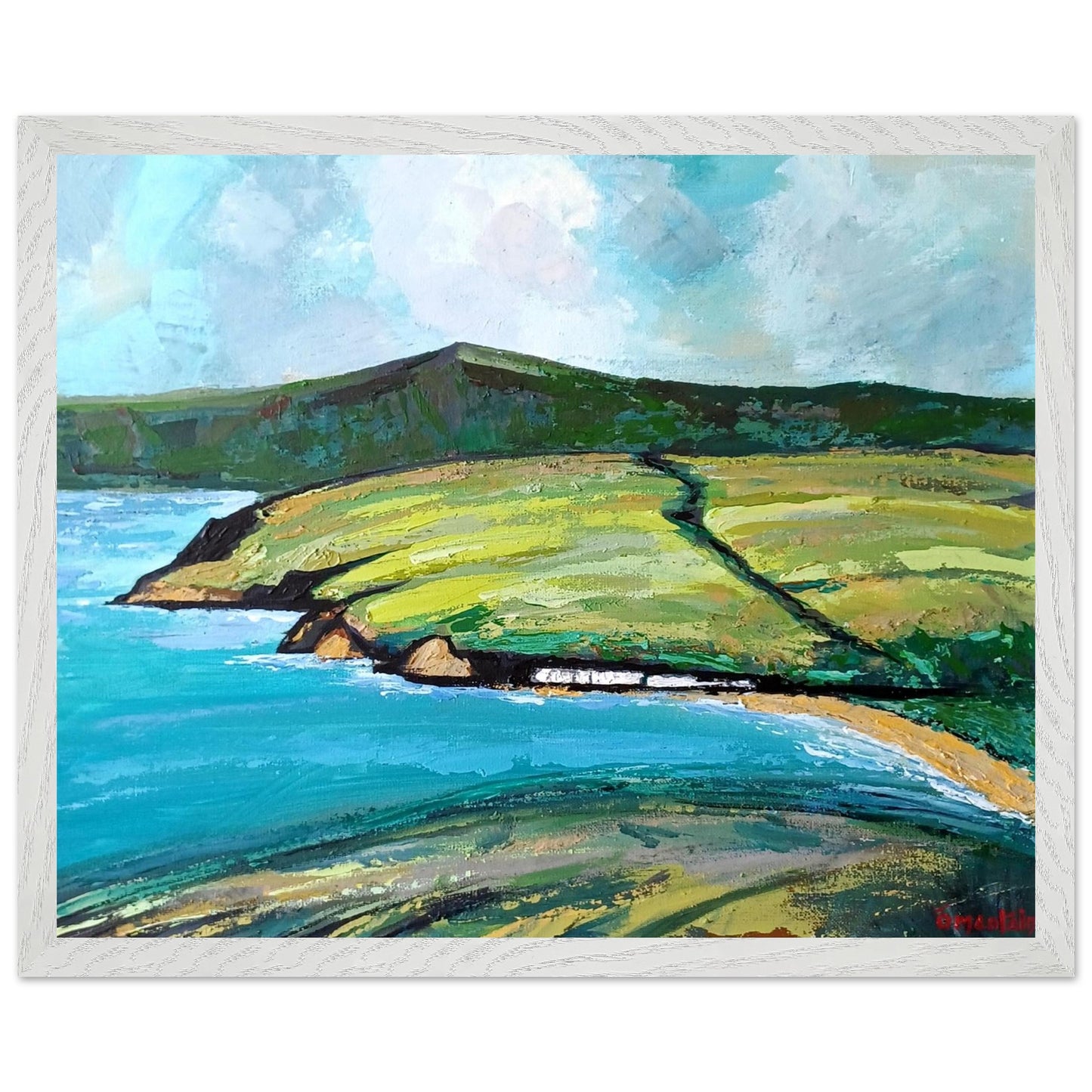 Framed Cushendun Vista by Ó Maoláin 250gsm Irish wall art white frame