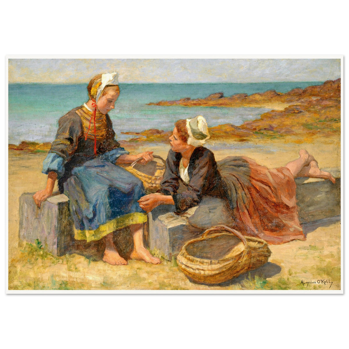 Breton Girls On a Beach By Irish Artist Aloysius O'Kelly Art Print (view 13)
