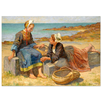 Breton Girls On a Beach By Irish Artist Aloysius O'Kelly Art Print (view 7)