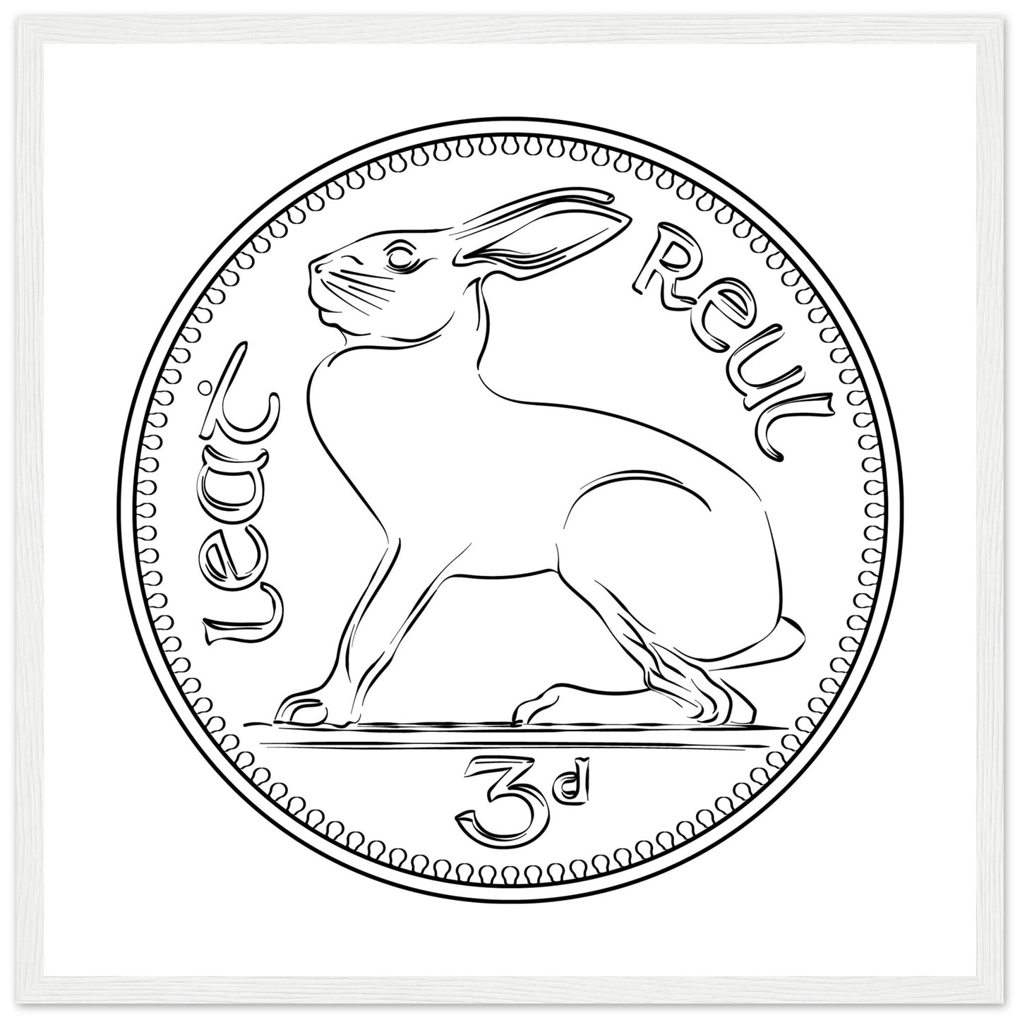 Old Threepence Coin Irish Hare Print