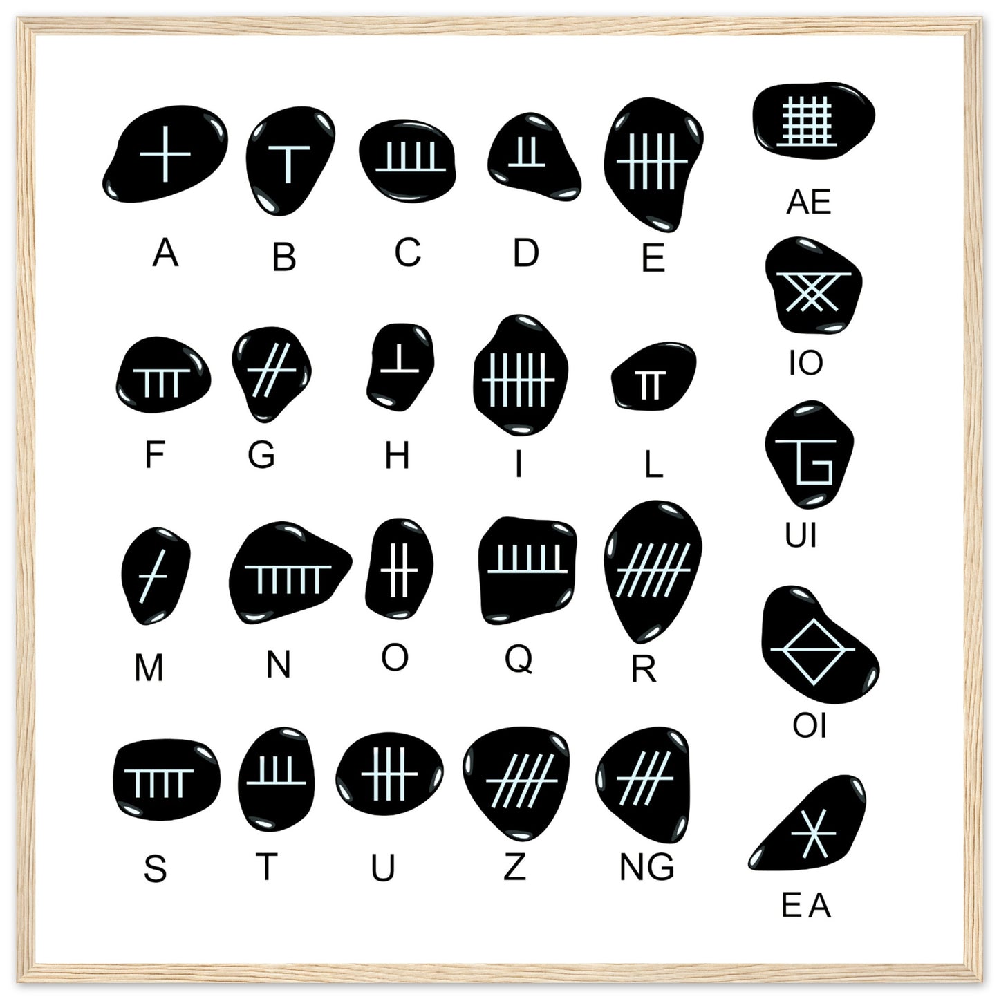 Ogham Art Print: Intricately detailed representation of Ireland's ancient alphabet, blending tradition with modern elegance. Perfect for history and art enthusiasts.