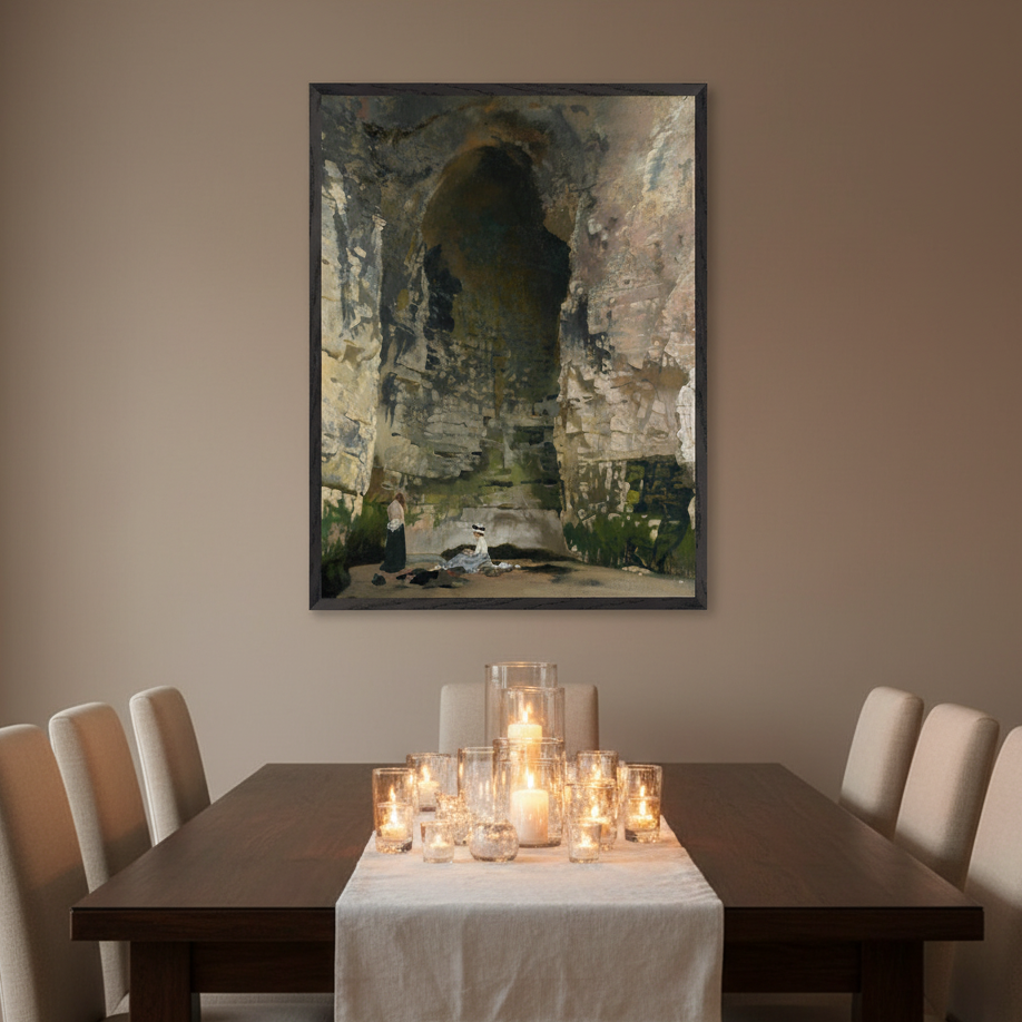 Digby Cave by William Orpen framed art print on a warm taupe dining room wall