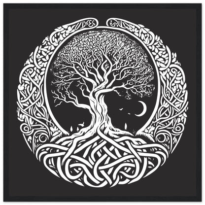 Decorative Celtic Tree of Life print for spiritual home décor black frame artwork