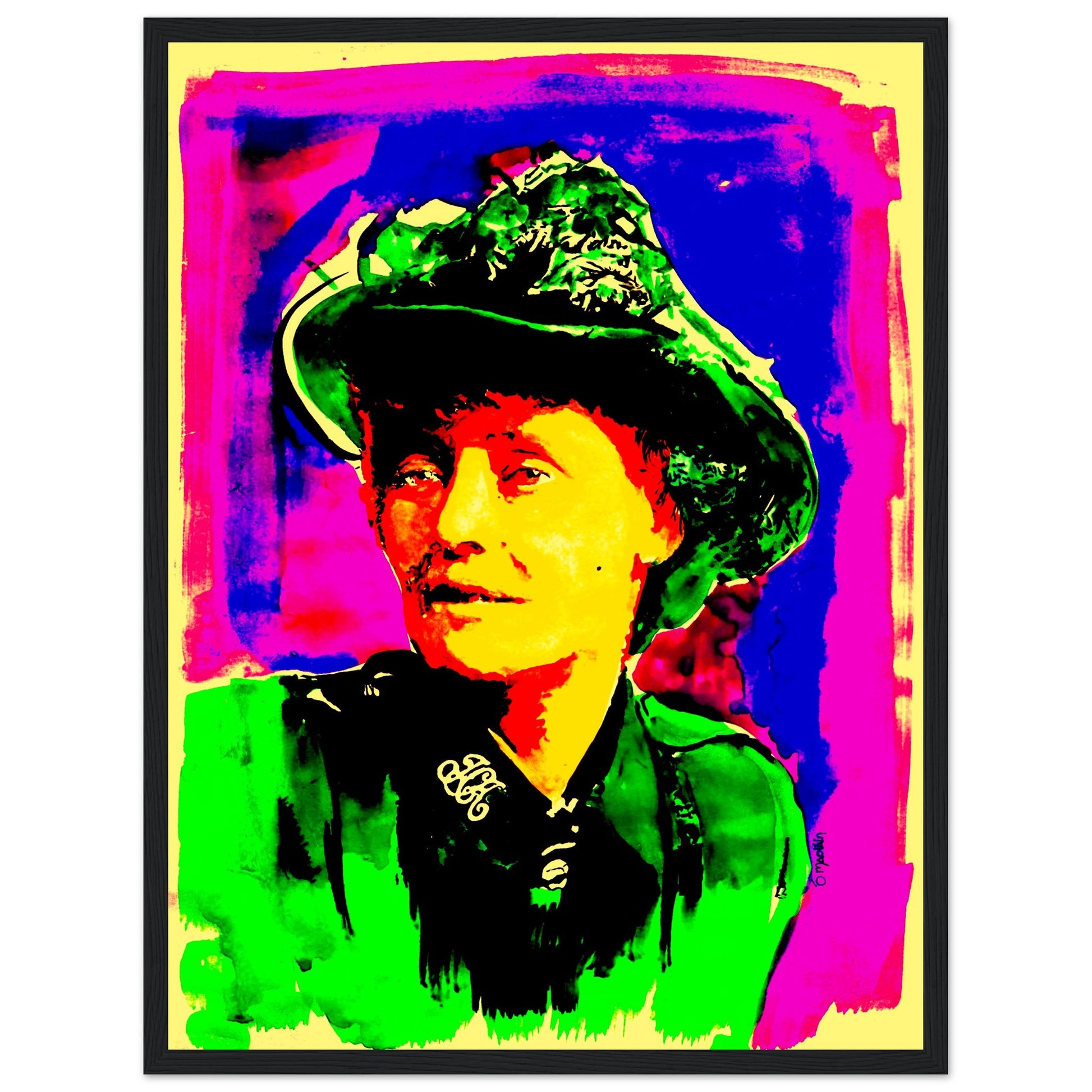 Framed art print by Ó Maoláin depicting Countess Markievicz, celebrating her courage and activism. This timeless piece blends art and history, capturing Ireland's heritage. Perfect for adding a meaningful touch to any space, honoring a trailblazing figure.