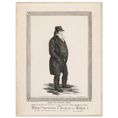 Edward Bunting (1773-1843) unframed print, full-length portrait with ornamental border and caption