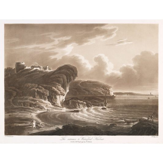 The Entrance to Waterford Harbour, 1796 aquatint by Thomas Sautelle Roberts, engraved by John William Edy - vintage Irish art print