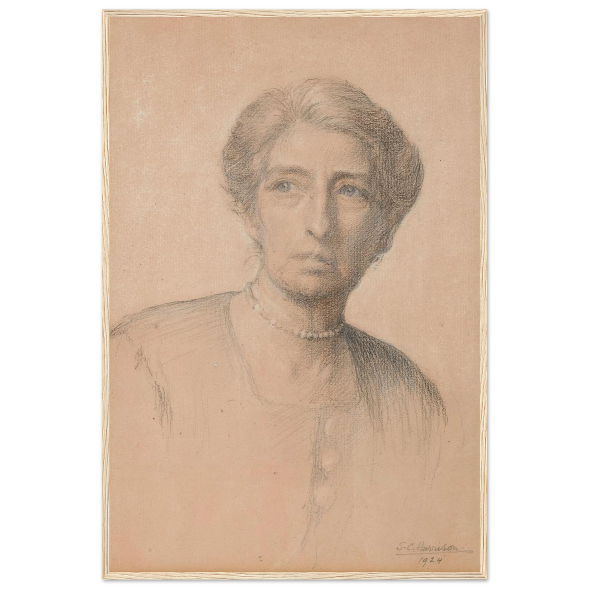 Drawing of the pianist Edith Best, née Oldham, by Sarah Cecilia Harrison, art print in a wood frame, 60x90 cm