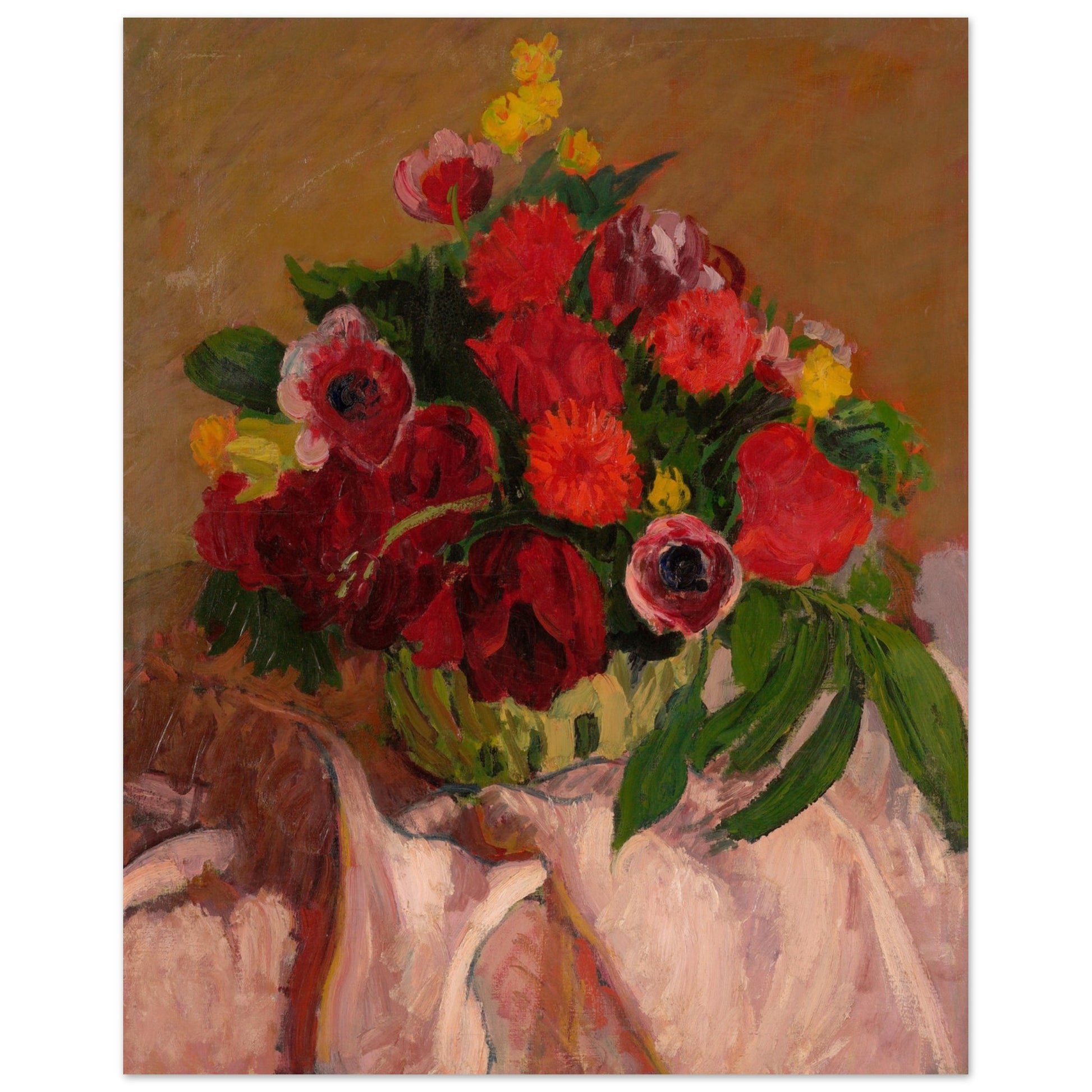 Mixed Flowers on Pink Cloth by Roderic O'Conor art print, alternate view