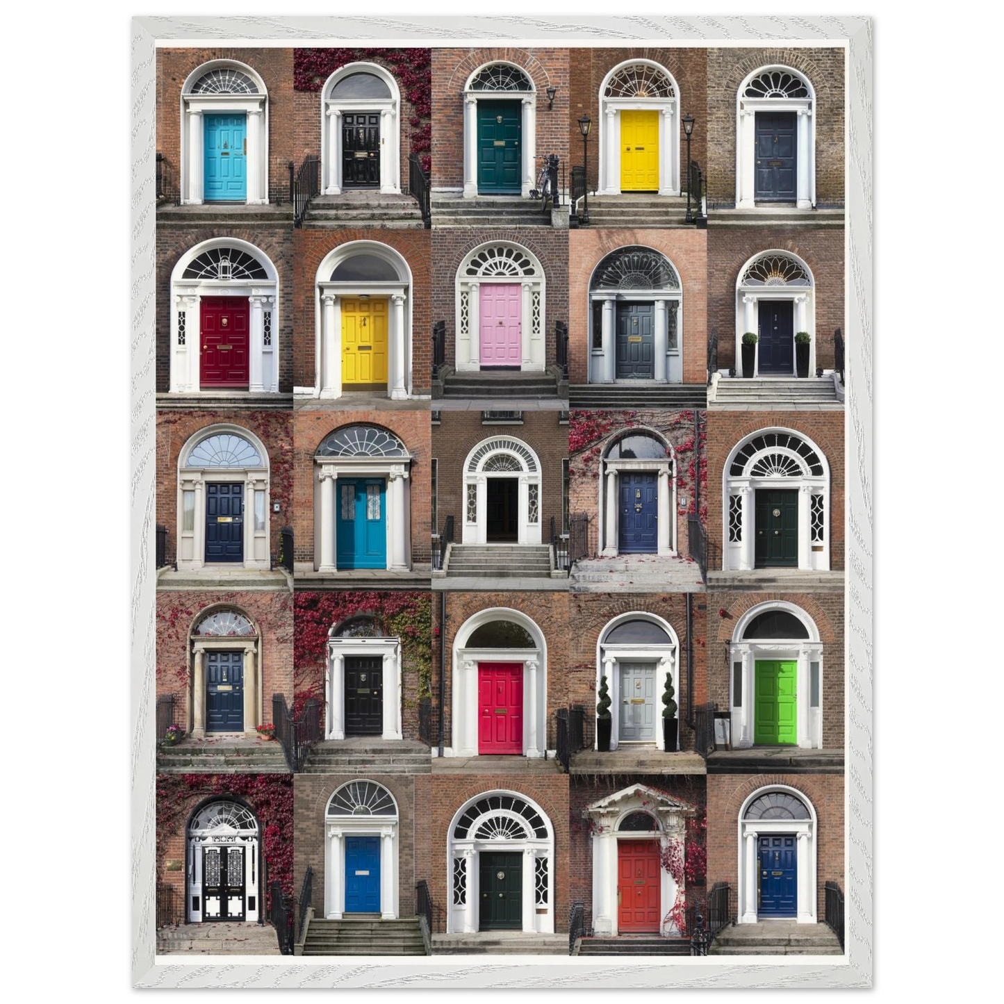Framed Doors of Dublin print featuring colorful Georgian doors in oak frame
