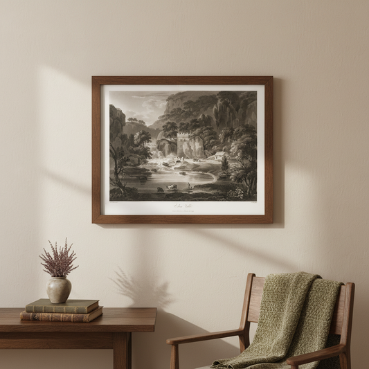Eden Vale 1799 aquatint by Thomas Sautelle Roberts displayed in a refined Irish home interior
