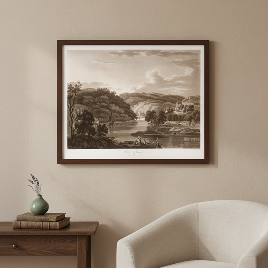 Lower Glanmire 1796 aquatint by Thomas Sautelle Roberts displayed in a refined Irish home interior
