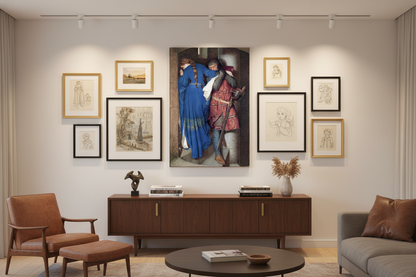 Hellelil and Hildebrand canvas print featured as the centrepiece of a curated gallery wall in a modern interior with soft museum-style lighting.