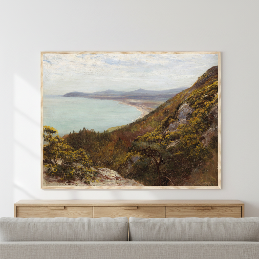 Killiney Bay Looking Towards Bray by Francis S. Walker — framed Irish art print displayed in living room