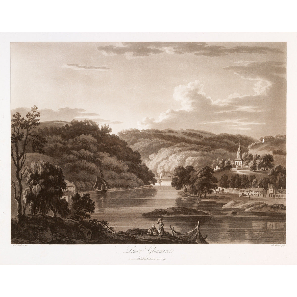 Lower Glanmire, Co. Cork, 1796 aquatint by Thomas Sautelle Roberts, engraved by Samuel Alken - vintage Irish art print