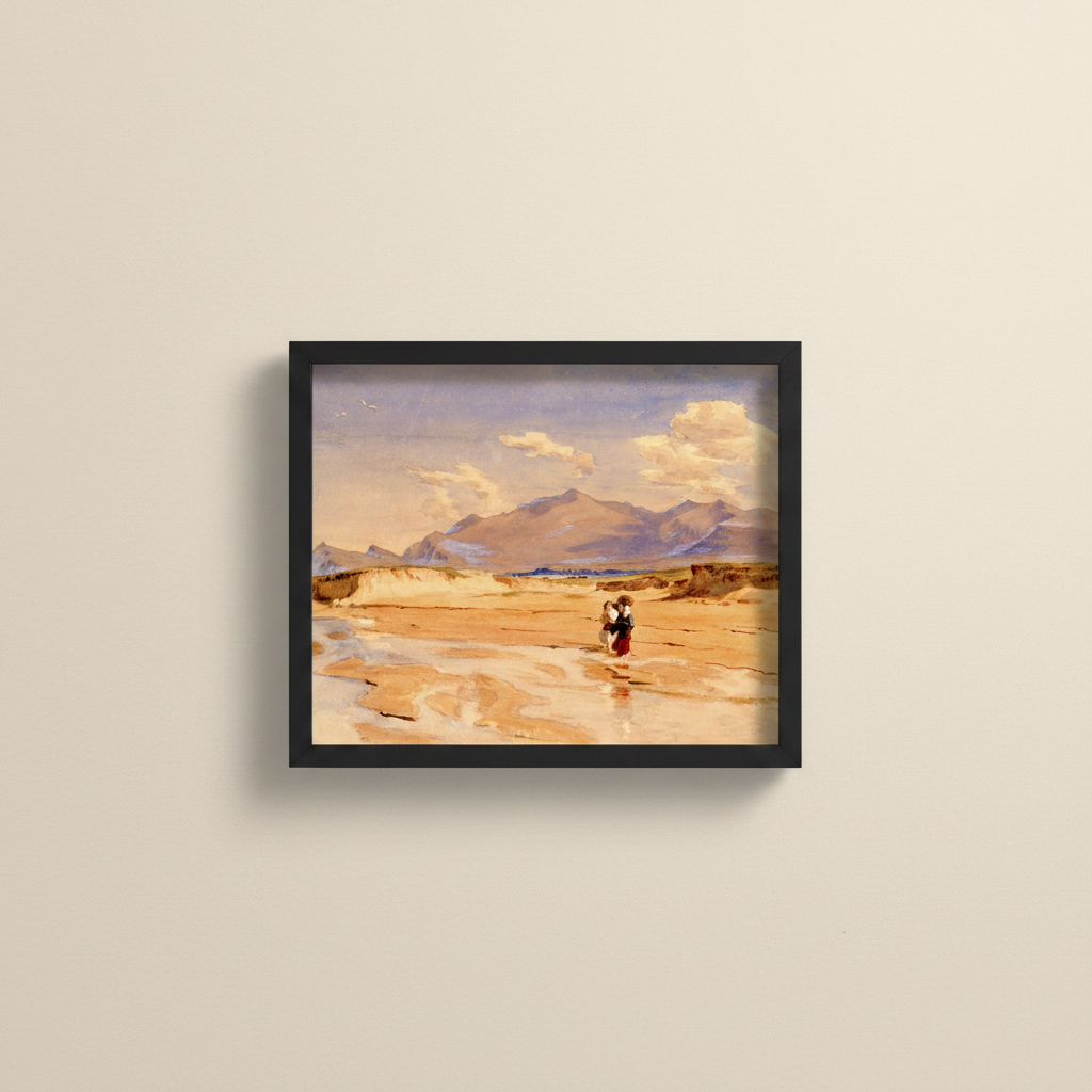Muiríoch Beach, Corca Dhuibhne, Co. Kerry by Frederic William Burton in a black frame on a cream wall