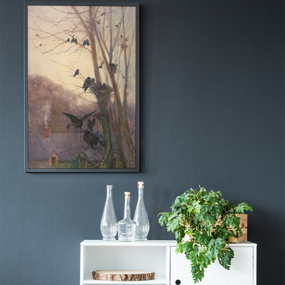 Shades of Evening by Mildred Anne Butler in black frame on dark blue interior wall