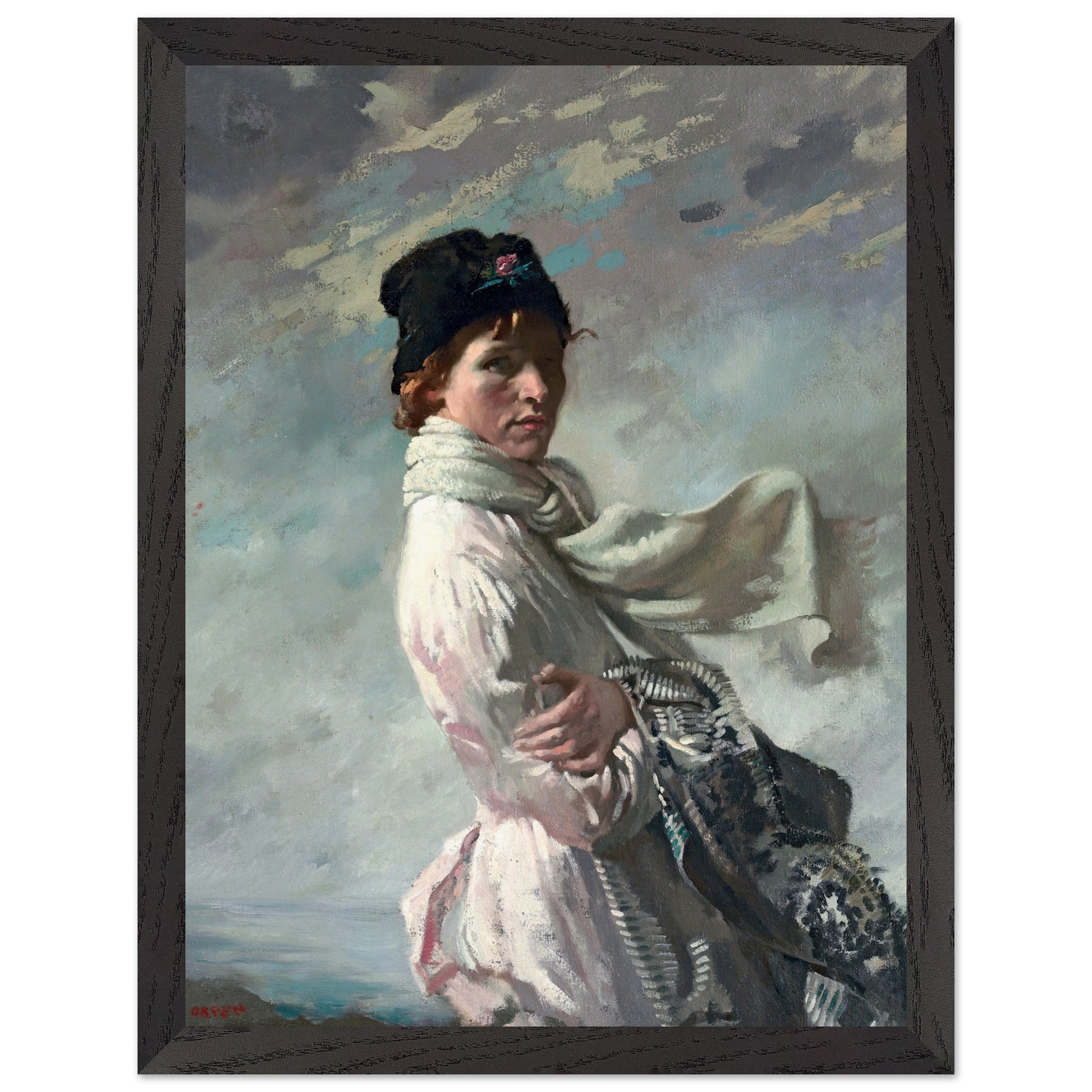 Black framed fine art print of Sir William Orpen’s In Dublin Bay: Portrait of the Artist’s Wife, Irish Impressionist painting.