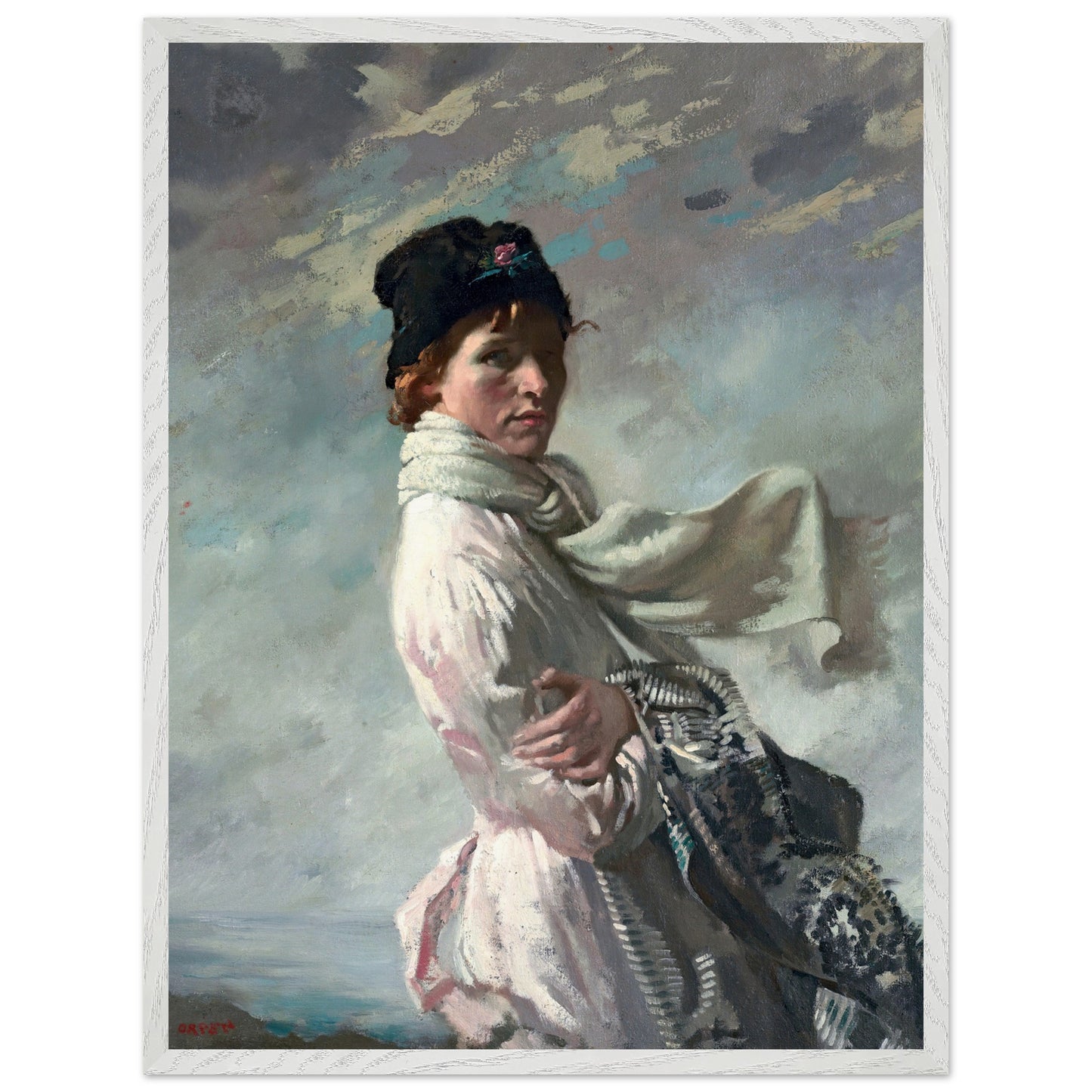 White framed art print of In Dublin Bay: Portrait of the Artist’s Wife by Irish painter Sir William Orpen.