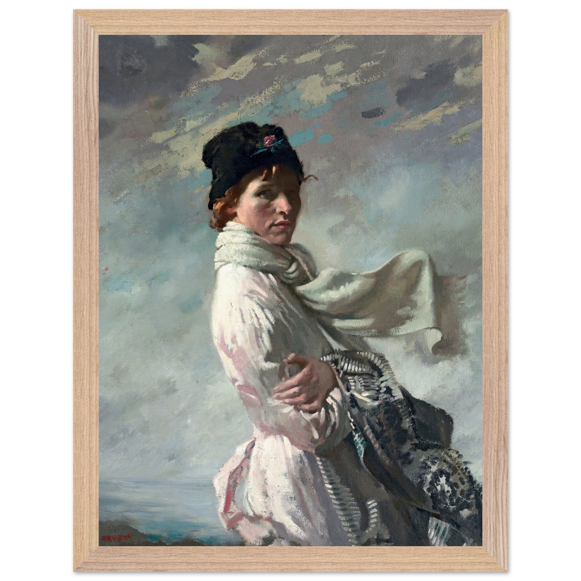 Wooden framed fine art print of Sir William Orpen’s In Dublin Bay: Portrait of the Artist’s Wife, Irish art reproduction.