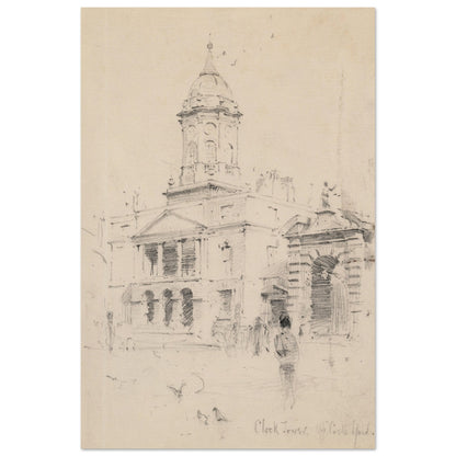 The Bedford Tower, Upper Castle Yard, Dublin by Rose Barton, sketch of the clock tower on warm paper