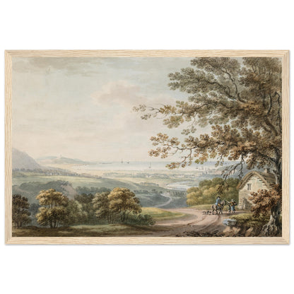 Irish coastal landscape print of Bray and Killiney Bay by Thomas Sautelle Roberts in natural wood frame