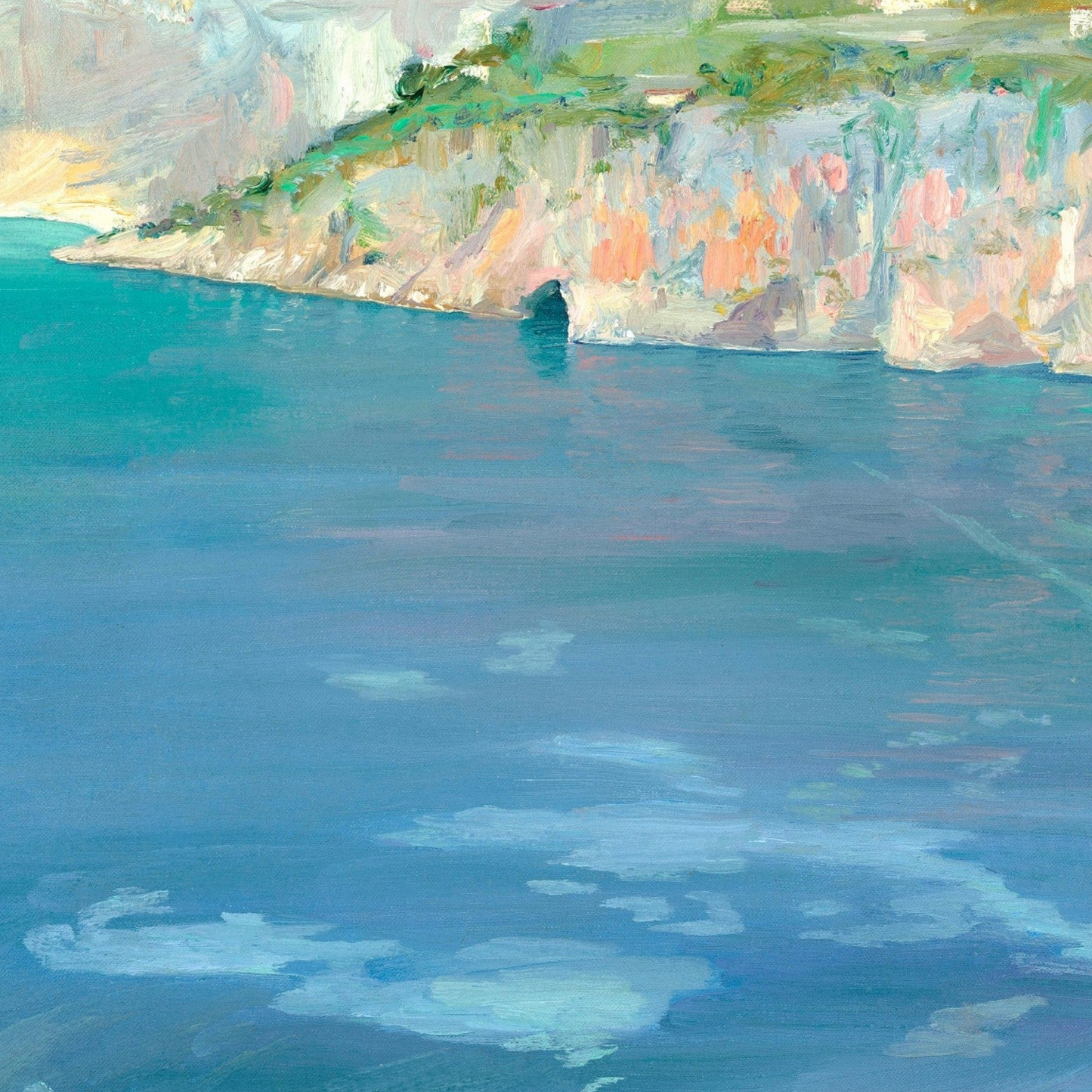 The Little White Boats, Cap Ferrat by Sir John Lavery, Impressionist coastal scene with moored boats