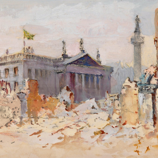 The Ruins of GPO O’Connell Street, 1916, historic Dublin street scene after the Easter Rising, Irish fine art print