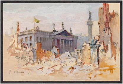 The Ruins of O’Connell Street, 1916, large framed Irish historical art print in black gallery frame, 60×90 cm