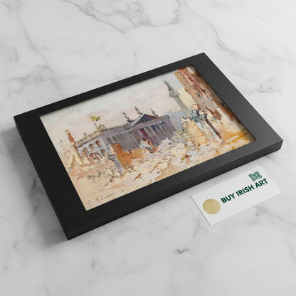 The Ruins of O’Connell Street, 1916 by Edmond Delrenne. This evocative artwork captures the haunting aftermath of the Easter Rising, 