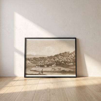 The Secretary of State's House at Palmerston framed print in a black frame leaning against a white plaster wall on oak floorboards in morning light