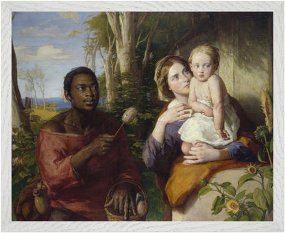The Toy-Seller by William Mulready print in a white frame